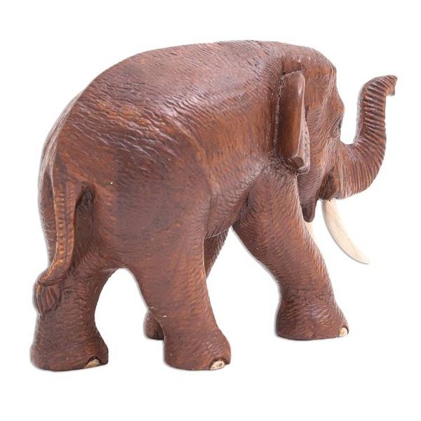 Alternate image for Artisan Crafted Teak Wood Elephant Statuette Right Savannah Trek