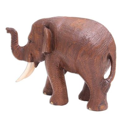 Alternate image for Artisan Crafted Teak Wood Elephant Statuette Right Savannah Trek
