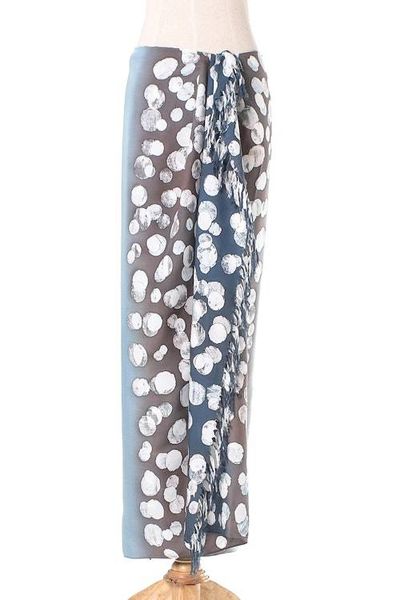 Alternate image for Bubble Motif Cotton Sarong in Blue from Thailand Azure Bubbles
