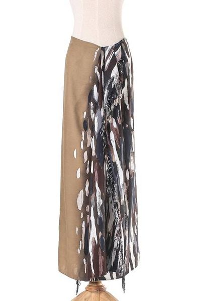 Alternate image for Hand-Painted Cotton Sarong in Umber from Thailand Umber Bark