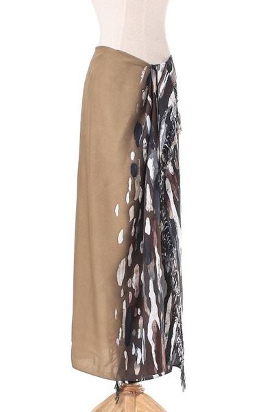 Alternate image for Hand-Painted Cotton Sarong in Umber from Thailand Umber Bark