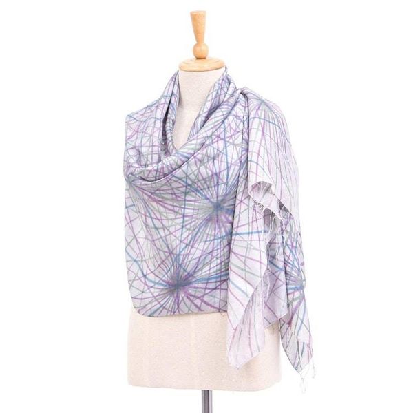 Alternate image for Hand-Painted Abstract-Motif Silk Shawl Firework Festival in Grey