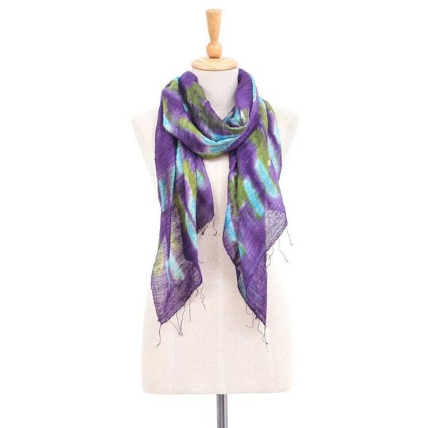 Alternate image for Handmade Batik Silk Scarf from Thailand Vivid Night