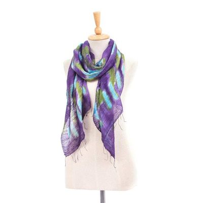 Alternate image for Handmade Batik Silk Scarf from Thailand Vivid Night