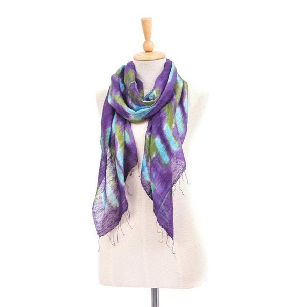 Alternate image for Handmade Batik Silk Scarf from Thailand Vivid Night