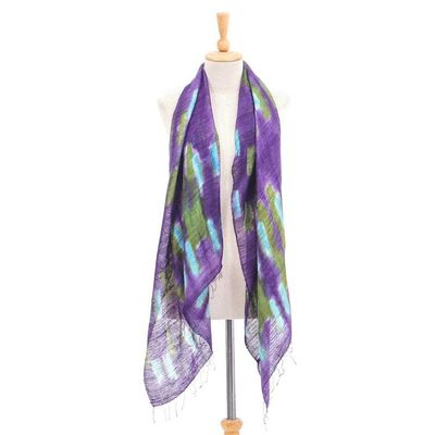 Alternate image for Handmade Batik Silk Scarf from Thailand Vivid Night