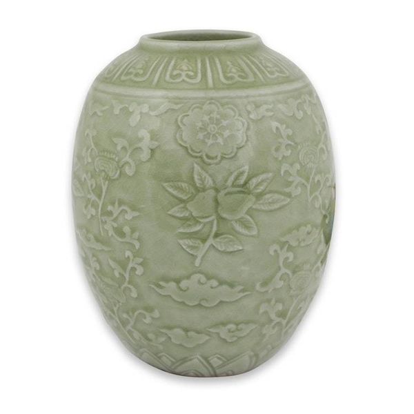 Alternate image for Green Floral Handcrafted Celadon Ceramic Vase from Thailand Green Plum Blossom