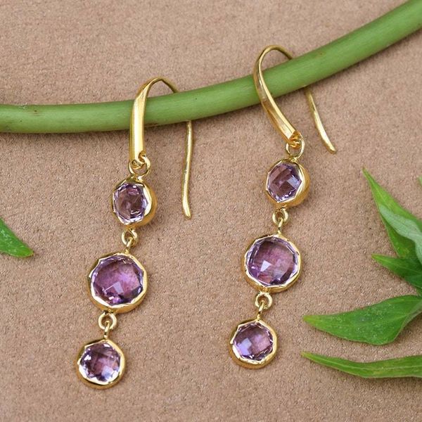 Alternate image for 18k Gold-Plated 6-Carat Faceted Amethyst Dangle Earrings Realm of Wisdom