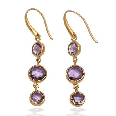 Alternate image for 18k Gold-Plated 6-Carat Faceted Amethyst Dangle Earrings Realm of Wisdom