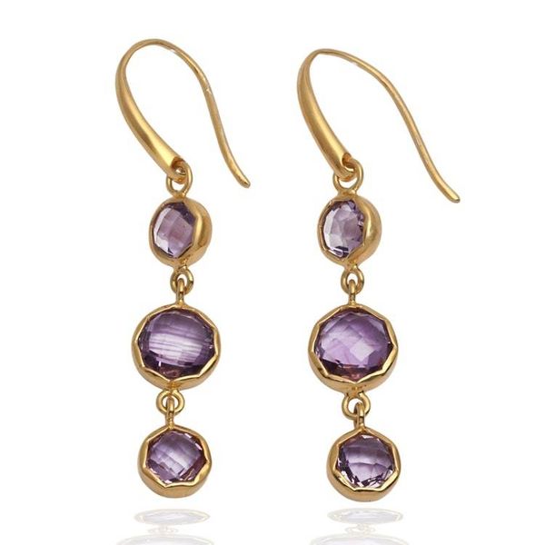 Alternate image for 18k Gold-Plated 6-Carat Faceted Amethyst Dangle Earrings Realm of Wisdom