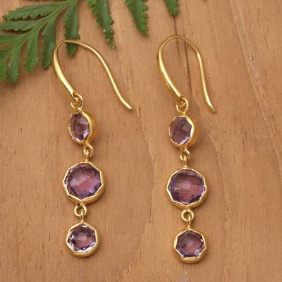 Alternate image for 18k Gold-Plated 6-Carat Faceted Amethyst Dangle Earrings Realm of Wisdom