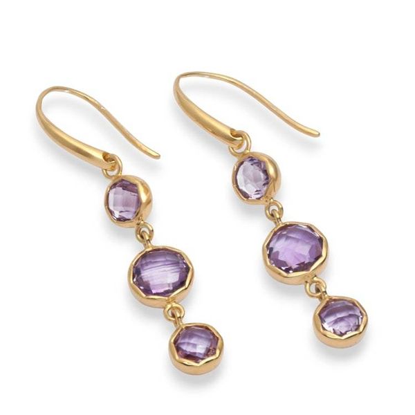 Alternate image for 18k Gold-Plated 6-Carat Faceted Amethyst Dangle Earrings Realm of Wisdom