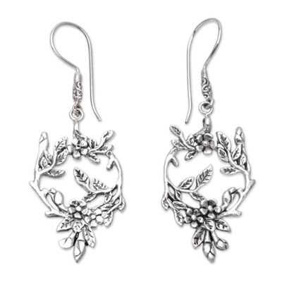 Alternate image for Bali Leaf Vine Flower Sterling Silver Dangle Earrings Sprig of Leaves