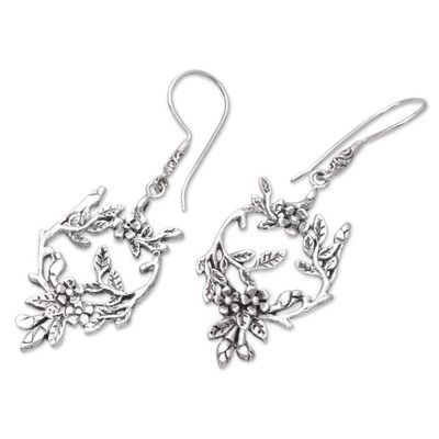 Alternate image for Bali Leaf Vine Flower Sterling Silver Dangle Earrings Sprig of Leaves