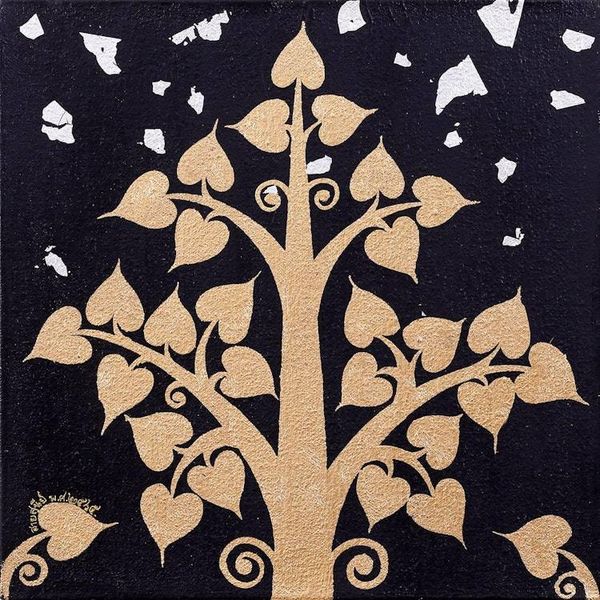 Alternate image for Thai Silver Gold Traditional Art Buddhist Faith Painting Silver Light Modern Bodhi