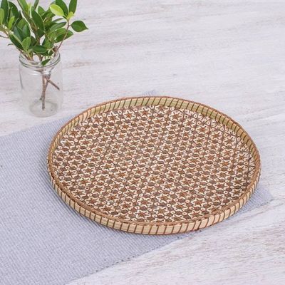Alternate image for Handcrafted Woven Flower Motif Rattan Tray 11 inch Presenting Pikul