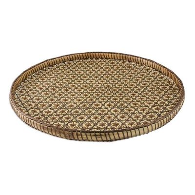 Alternate image for Handcrafted Woven Flower Motif Rattan Tray 11 inch Presenting Pikul