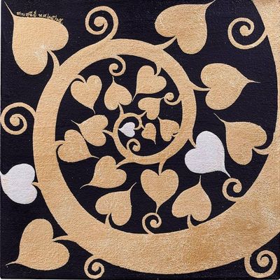 Primary image for Thai Traditional Art Gold on Black Buddhism Painting Golden Bodhi Spiral
