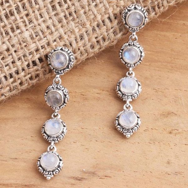 Alternate image for Sterling Silver Rainbow Moonstone Dangle Earrings Precious Rain