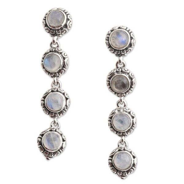 Alternate image for Sterling Silver Rainbow Moonstone Dangle Earrings Precious Rain