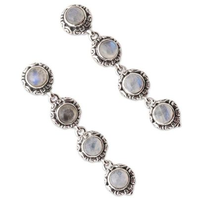 Alternate image for Sterling Silver Rainbow Moonstone Dangle Earrings Precious Rain