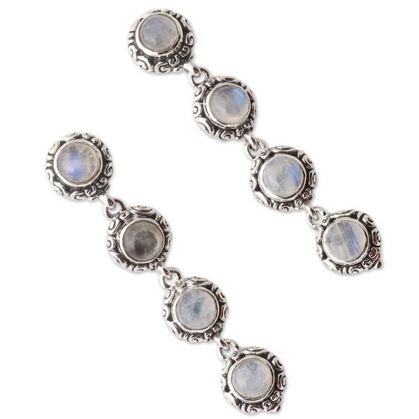 Alternate image for Sterling Silver Rainbow Moonstone Dangle Earrings Precious Rain