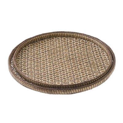 Alternate image for Set of 2 Handcrafted Woven Flower Motif Thai Rattan Trays Presenting Pikul