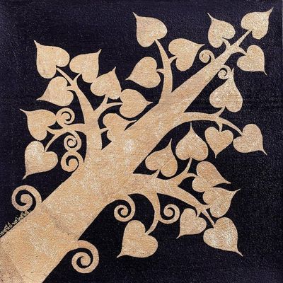 Primary image for Thai Traditional Art Black and Gold Buddhist Faith Painting Modern Golden Bodhi