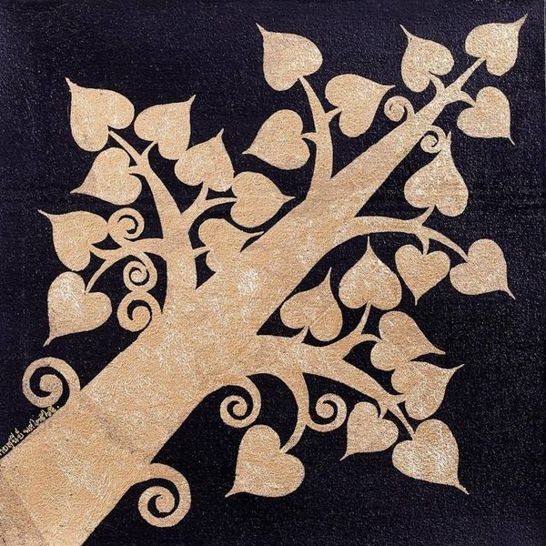 Alternate image for Thai Traditional Art Black and Gold Buddhist Faith Painting Modern Golden Bodhi