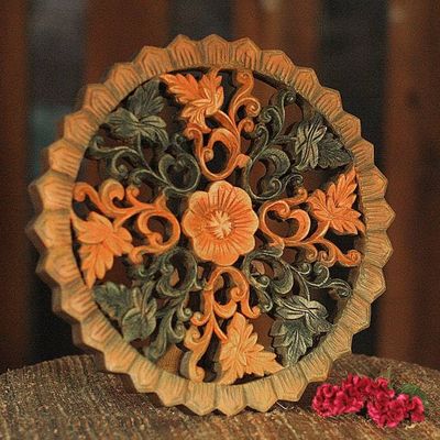 Alternate image for Teak relief panel Morning Bloom