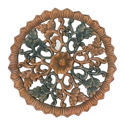 Alternate image for Teak relief panel Morning Bloom