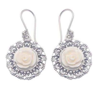 Primary image for Sterling Silver Rose Dangle Earrings with Openwork Accents Tamiang Roses