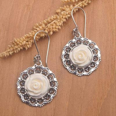 Alternate image for Sterling Silver Rose Dangle Earrings with Openwork Accents Tamiang Roses