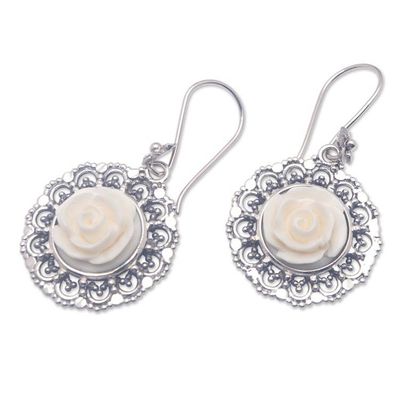 Alternate image for Sterling Silver Rose Dangle Earrings with Openwork Accents Tamiang Roses