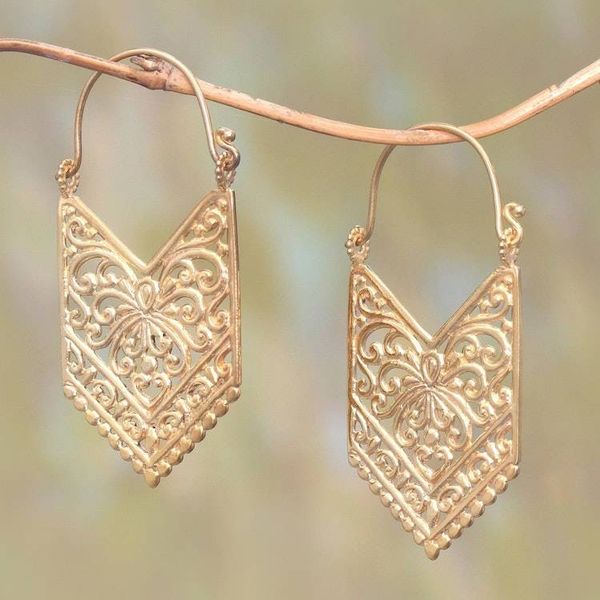 Alternate image for 18k Gold Plated Brass Arrow Drop Earrings from Bali Luxurious Pura