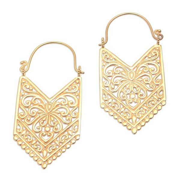 Alternate image for 18k Gold Plated Brass Arrow Drop Earrings from Bali Luxurious Pura