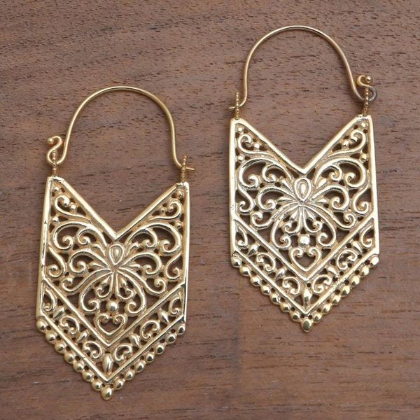 Alternate image for 18k Gold Plated Brass Arrow Drop Earrings from Bali Luxurious Pura