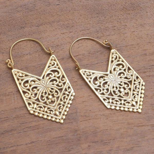 Alternate image for 18k Gold Plated Brass Arrow Drop Earrings from Bali Luxurious Pura