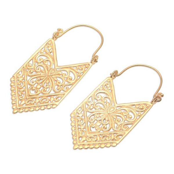 Alternate image for 18k Gold Plated Brass Arrow Drop Earrings from Bali Luxurious Pura