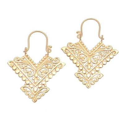 Alternate image for Pointed 18k Gold Plated Brass Drop Earrings from Bali Glamorous Pura