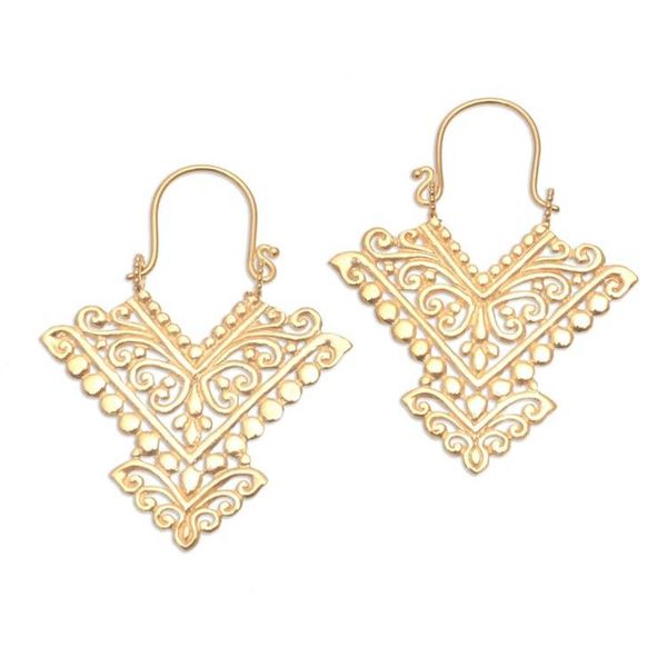 Alternate image for Pointed 18k Gold Plated Brass Drop Earrings from Bali Glamorous Pura