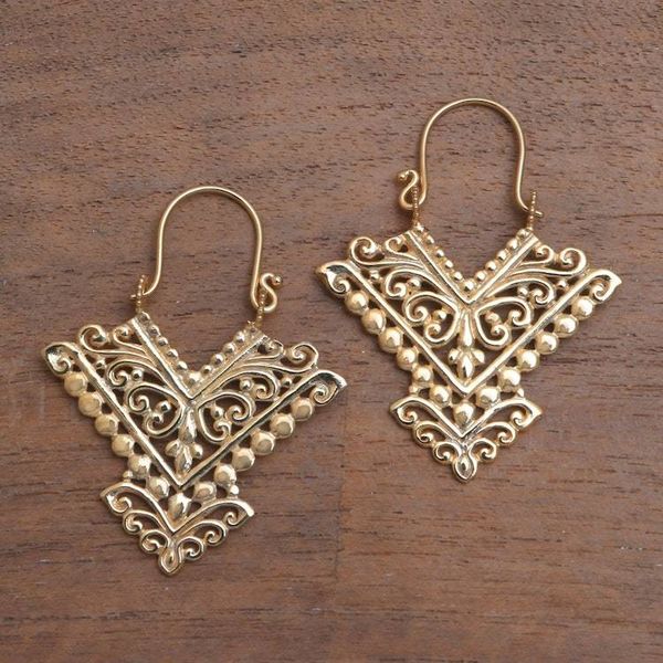 Alternate image for Pointed 18k Gold Plated Brass Drop Earrings from Bali Glamorous Pura