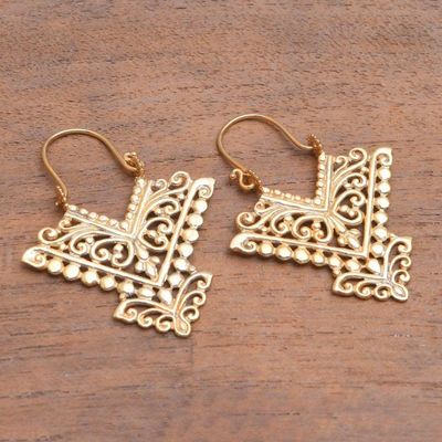 Alternate image for Pointed 18k Gold Plated Brass Drop Earrings from Bali Glamorous Pura