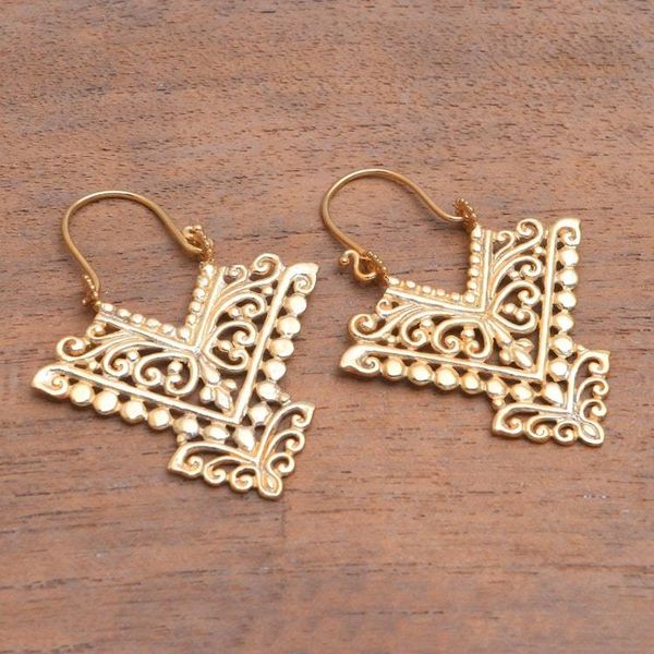 Alternate image for Pointed 18k Gold Plated Brass Drop Earrings from Bali Glamorous Pura