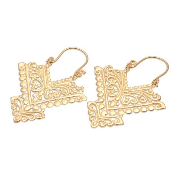 Alternate image for Pointed 18k Gold Plated Brass Drop Earrings from Bali Glamorous Pura