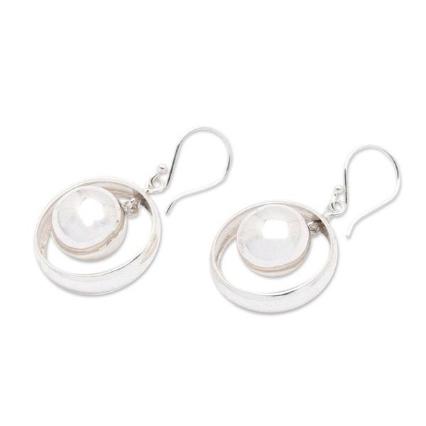 Alternate image for Modern High-Polished Sterling Silver Dangle Earrings Sparkling Lantern