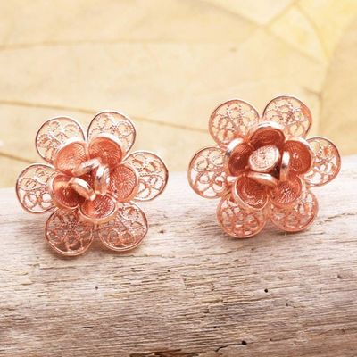 Alternate image for Rose Gold-Plated Button Earrings from Bali Delicate Frangipani