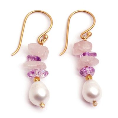 Alternate image for Gold-Plated Cultured Pearl Amethyst and Rose Quartz Earrings Galaxy Margarita