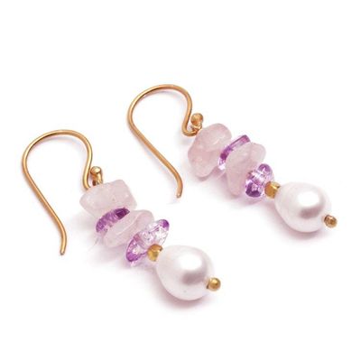 Alternate image for Gold-Plated Cultured Pearl Amethyst and Rose Quartz Earrings Galaxy Margarita