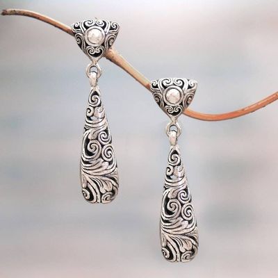 Primary image for Spiral Pattern Sterling Silver Dangle Earrings from Bali Traditional Tendrils